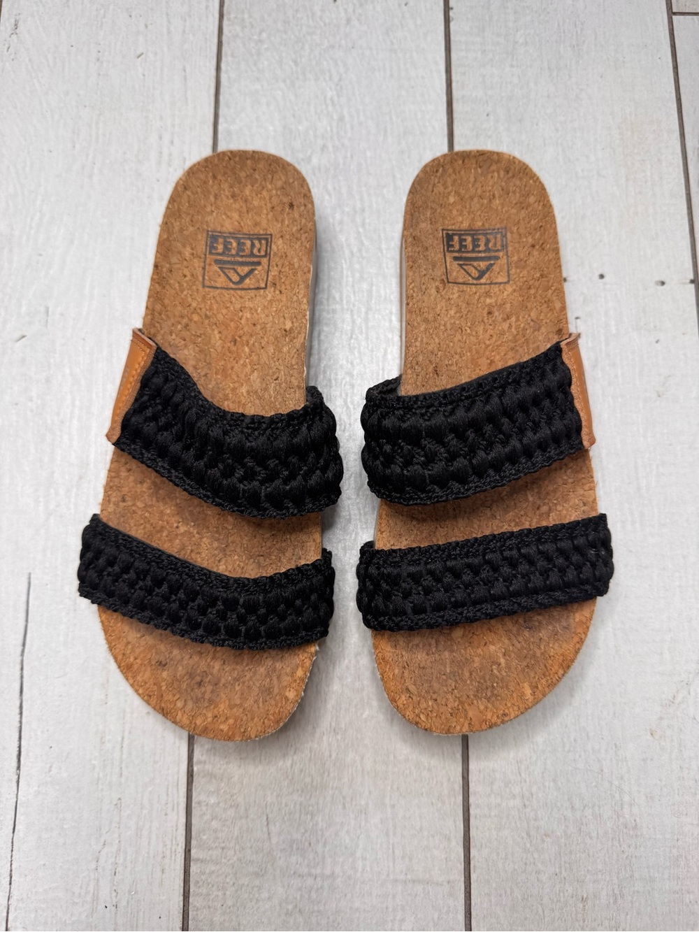 Reef Cushion Vista Slides Black Braided Preowned Women’s Size 6